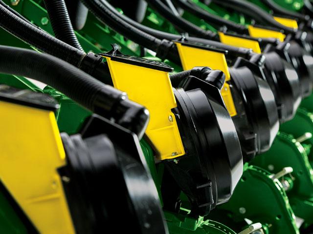 Engineers completely redesigned the seed delivery system to make the ExactEmerge system capable of placing seed in the trench at speeds almost twice as fast as recommended in the past. (Photo courtesy of John Deere)